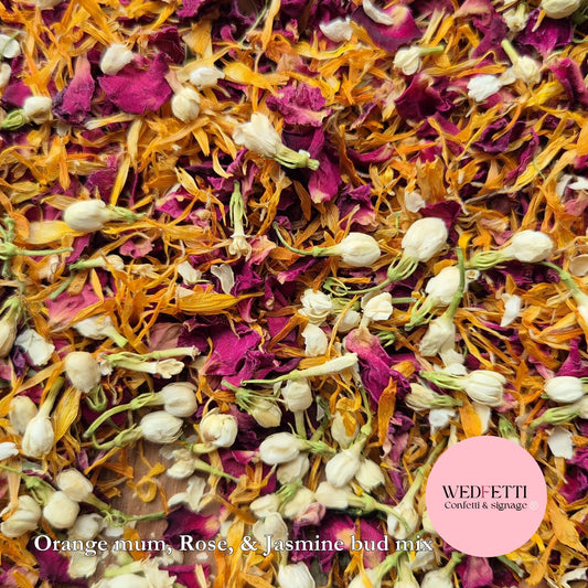 Petal Confetti - Burgundy rose petals, Jasmine buds & Orange Mums
