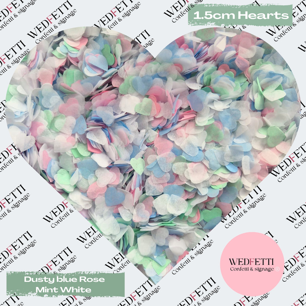 Paper Confetti hearts 1.5cm - Dusty Blue Rose Mint White
