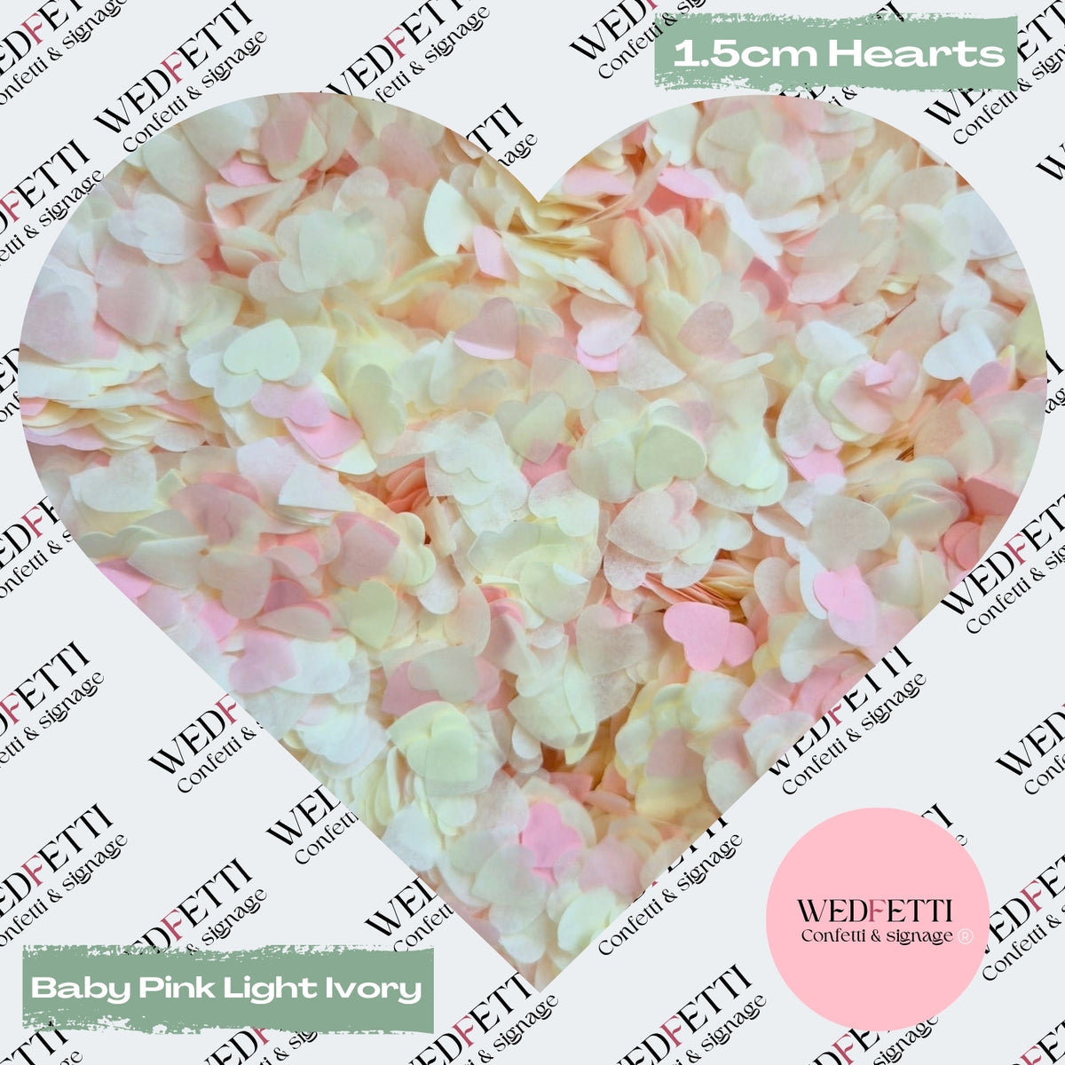 Paper Confetti hearts 1.5cm - Baby Pink Light Ivory
