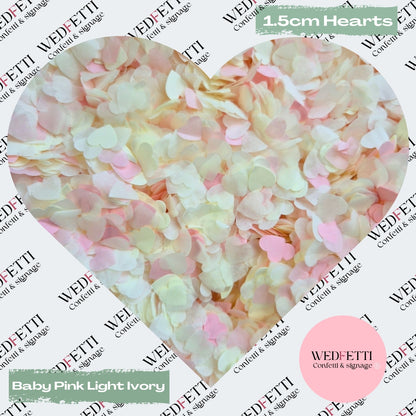 Paper Confetti hearts 1.5cm - Baby Pink Light Ivory