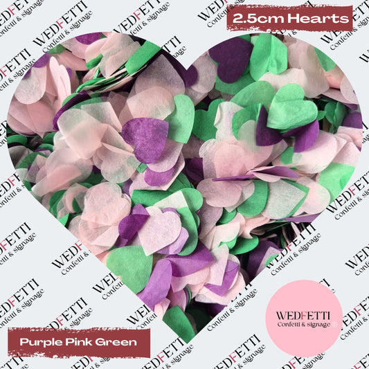 Biodegradable paper Confetti hearts - Purple Pink Green
