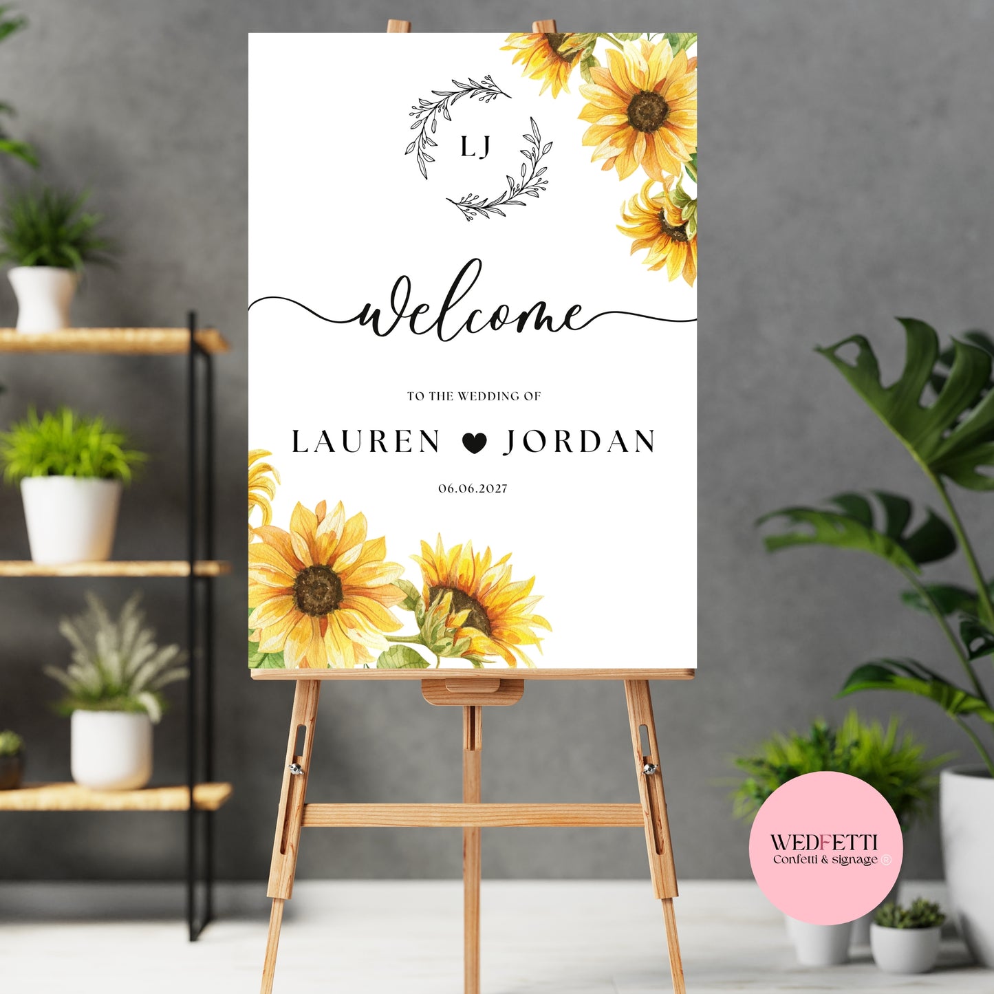 Welcome sign - (Sunflowers) black text