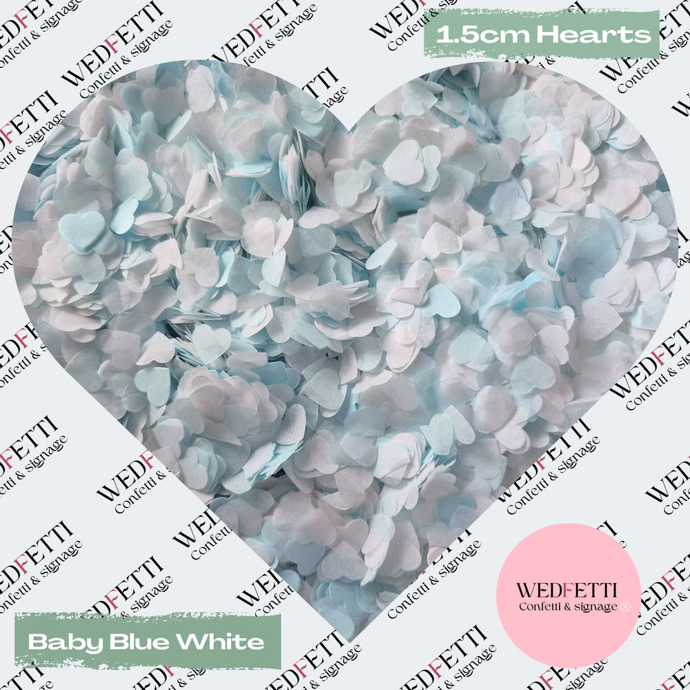 Paper Confetti hearts 1.5cm - Baby Blue White