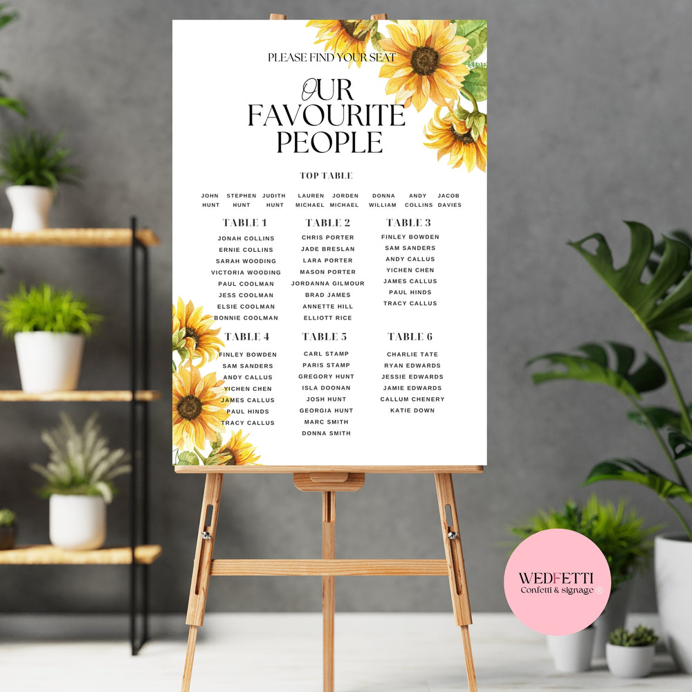 Seating plan - Sunflowers (black text)