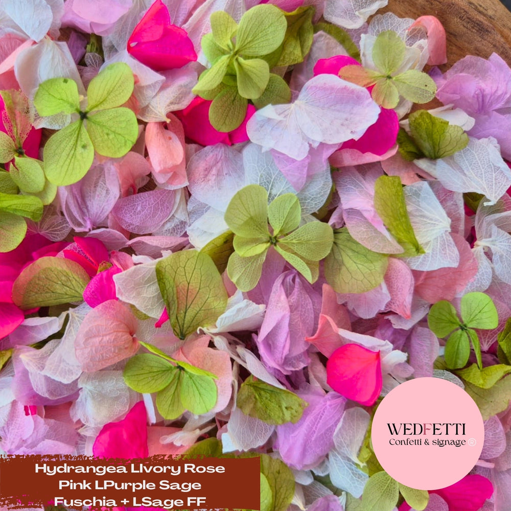 Petal Confetti hydrangea - L Ivory L Purple Rose Pink L Sage Fuschia + LSage FF