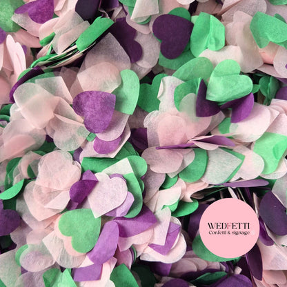 Biodegradable paper Confetti hearts - Purple Pink Green