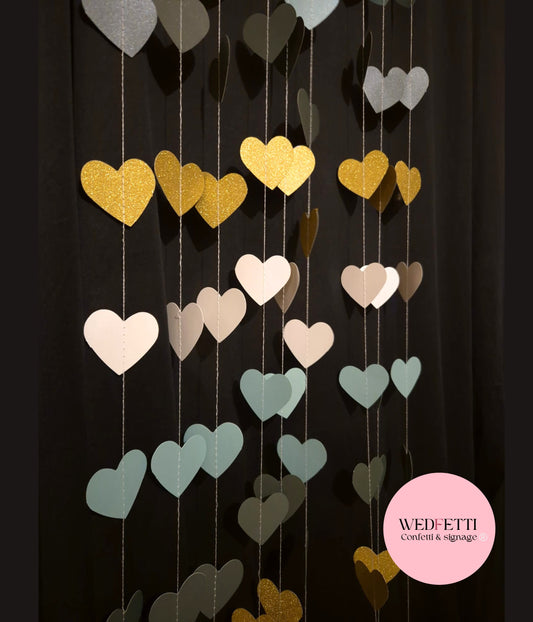 Paper Confetti Curtain - Sage Gold Hearts 4m
