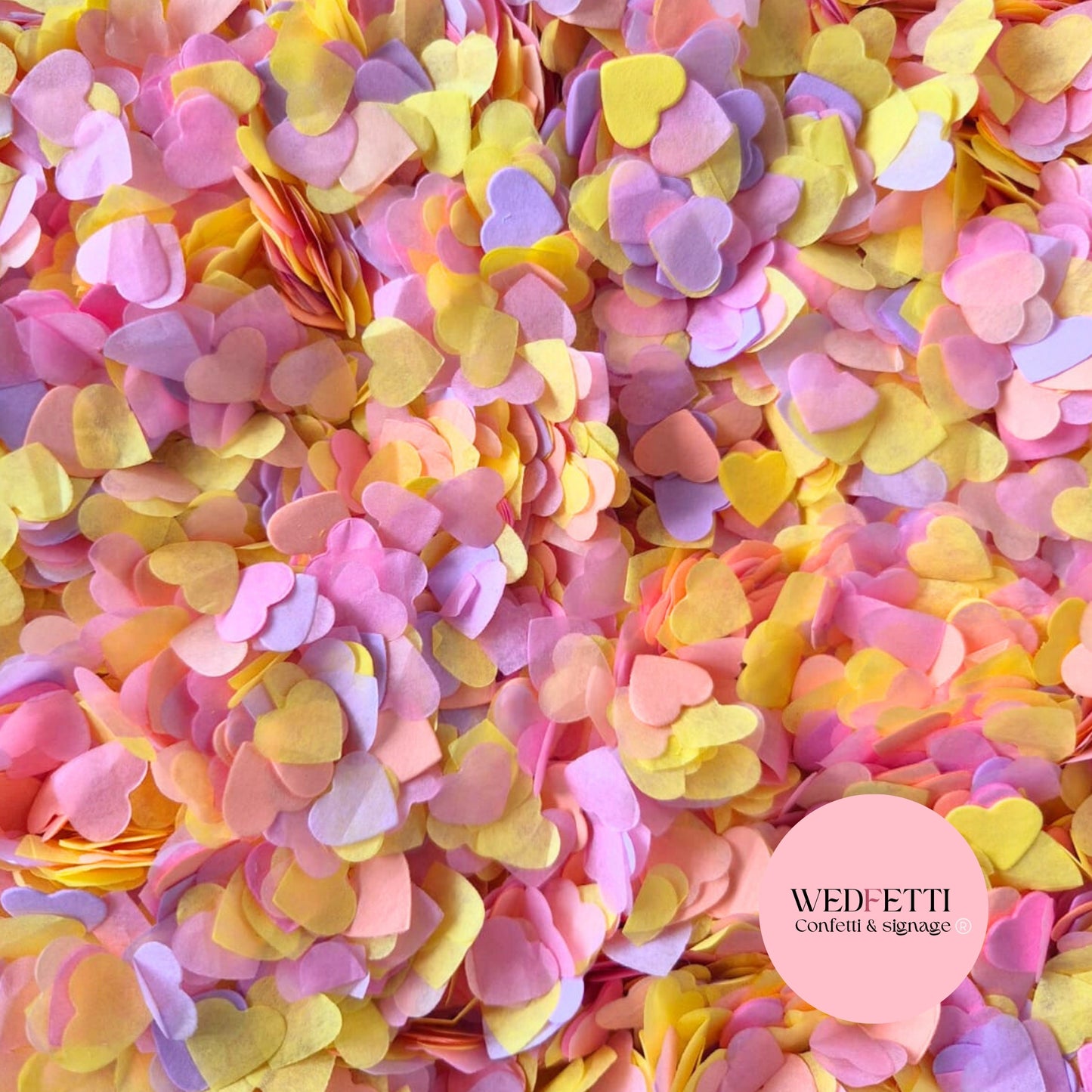 Paper Confetti hearts 1.5cm - Peach Pink Purple Yellow