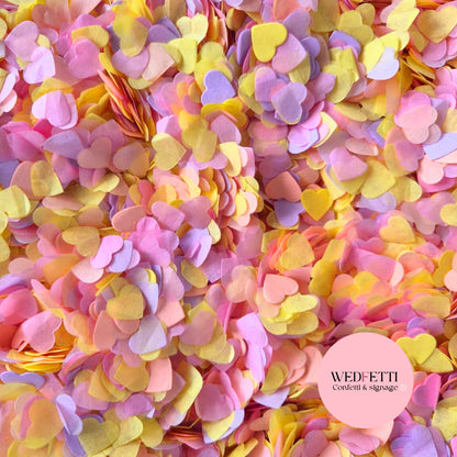 Paper Confetti hearts 1.5cm - Peach Pink Purple Yellow