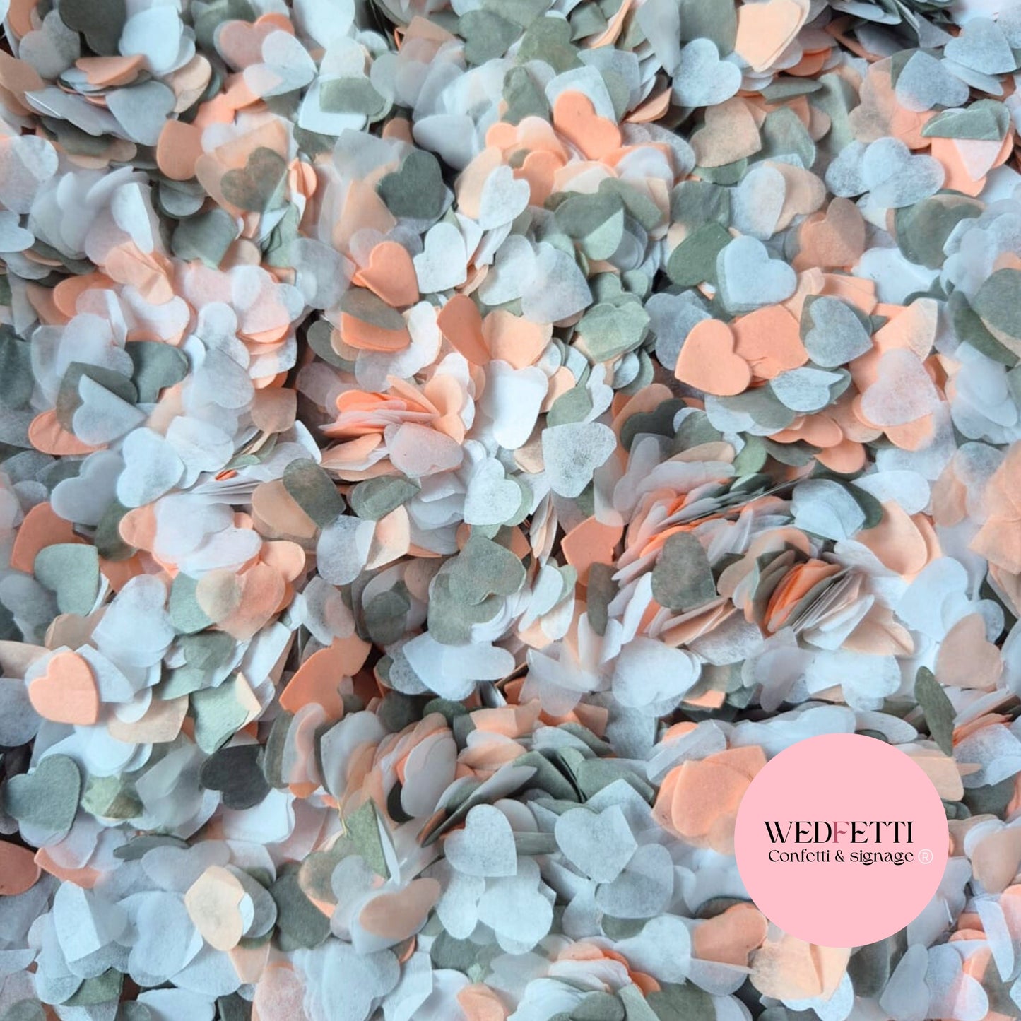 Paper Confetti hearts 1.5cm - Peach Grey White