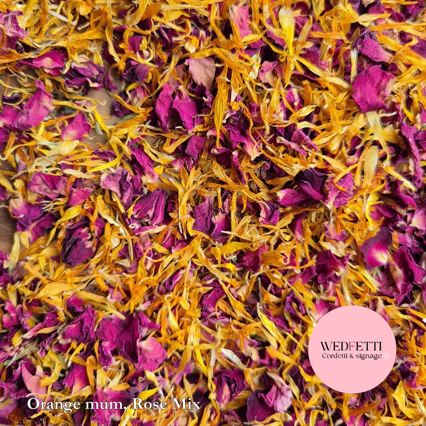 Petal Confetti - Burgundy red small rose petals & Orange Mums