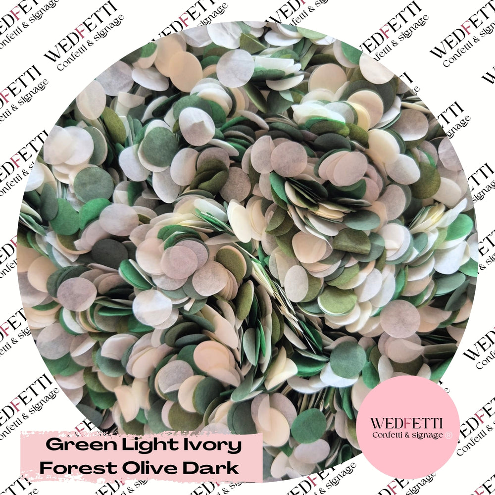 Slow falling paper Confetti - Green Light Ivory Forest Olive Dark