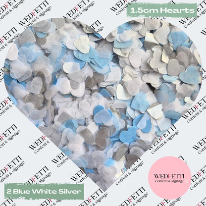 Paper Confetti hearts 1.5cm - 2 Blue Silver White