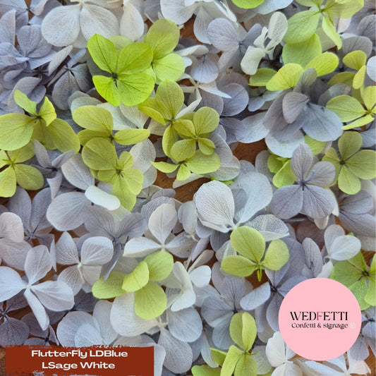 FlutterFly® Petal Confetti - Light Dusty Blue Light Sage White