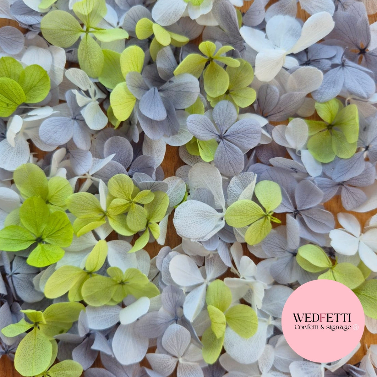 FlutterFly® Petal Confetti - Light Dusty Blue Light Sage White