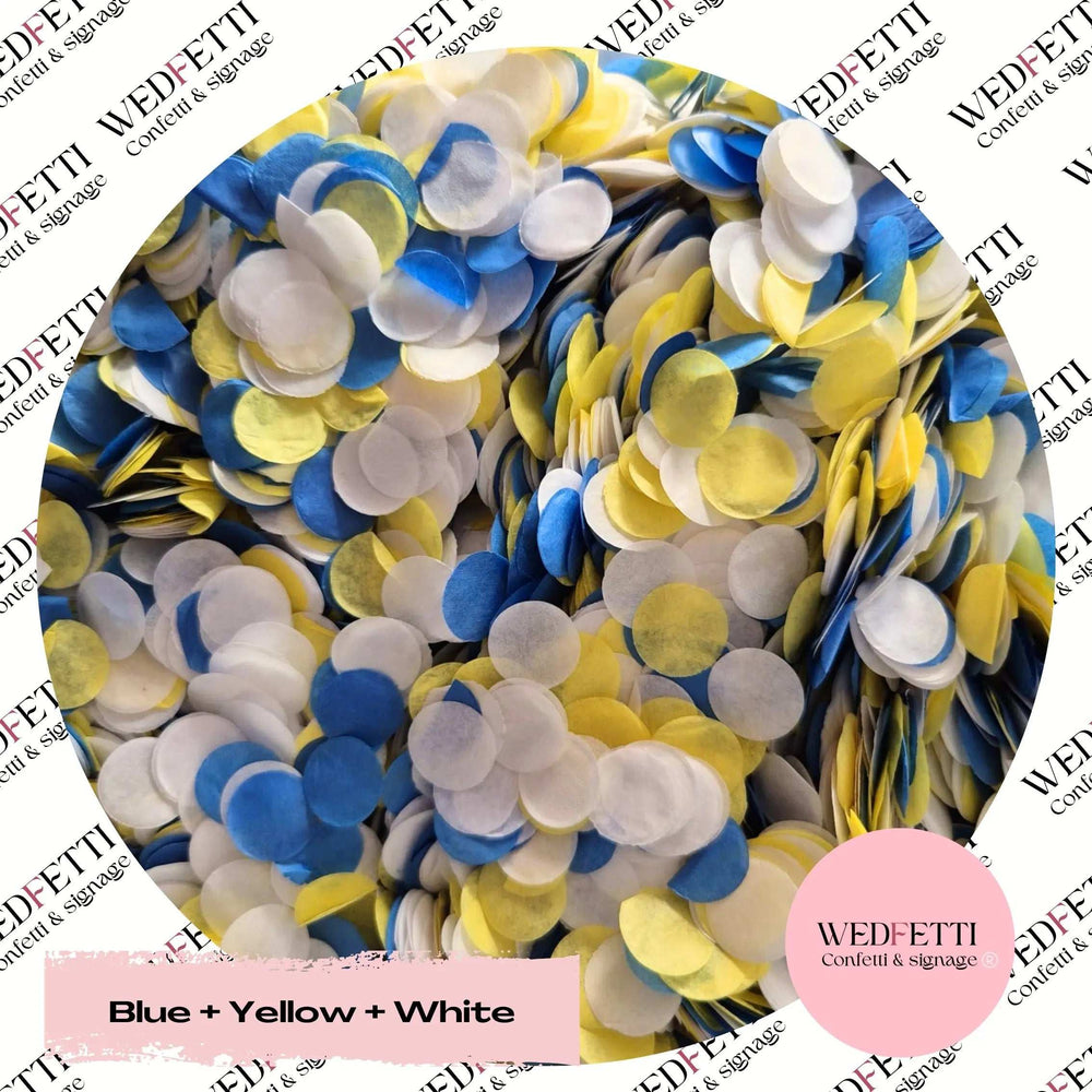 Slow falling paper Confetti - Yellow + White + Blue WedFetti