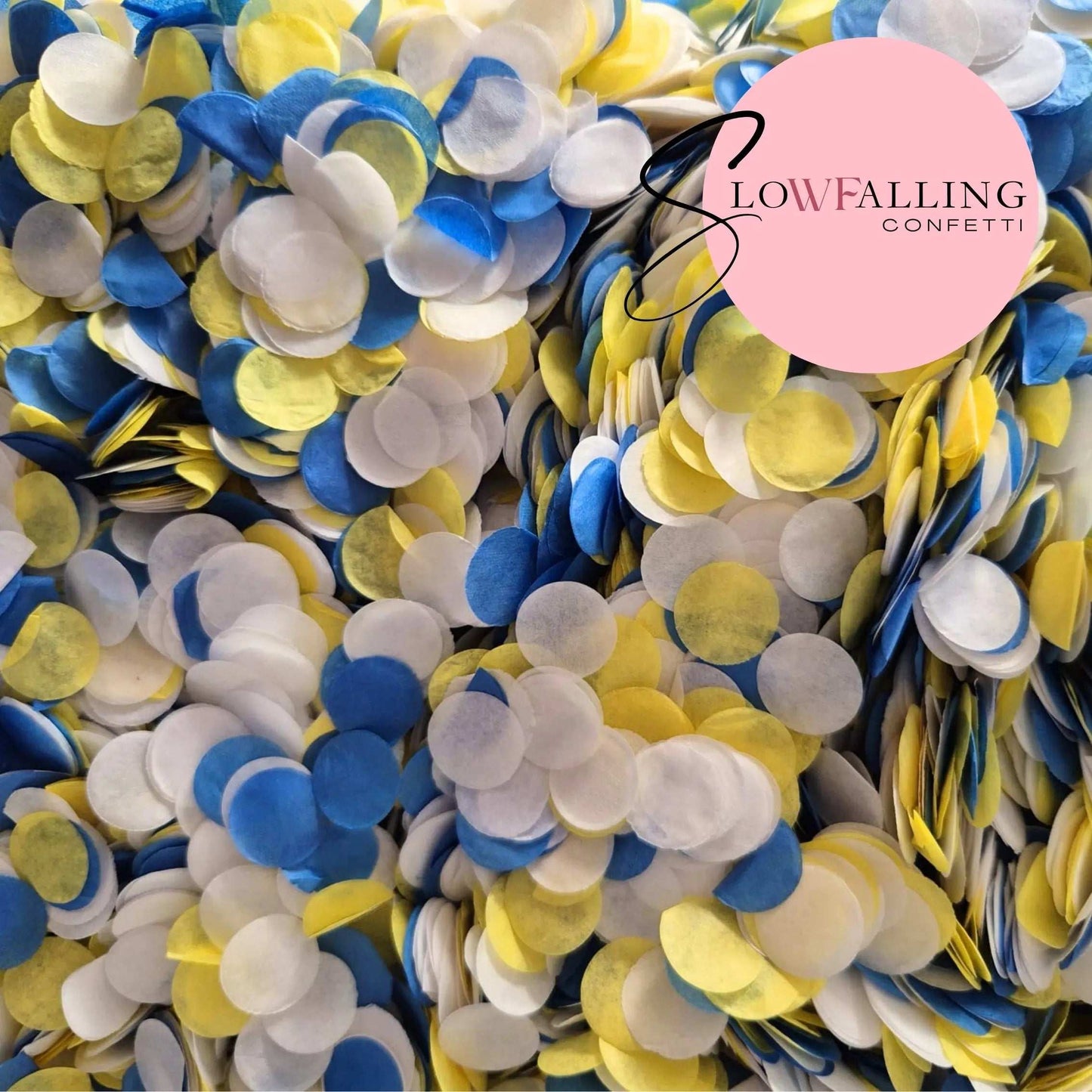 Slow falling paper Confetti - Yellow + White + Blue WedFetti