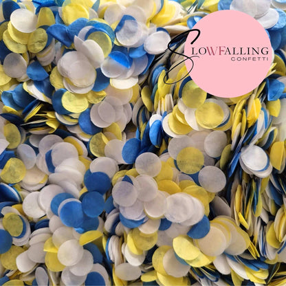 Slow falling paper Confetti - Yellow + White + Blue WedFetti