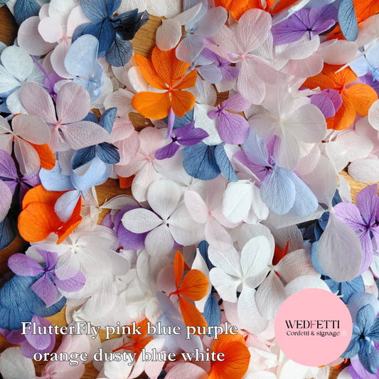 FlutterFly® Petal Confetti - Pink Blue White Dusty Blue purple orange