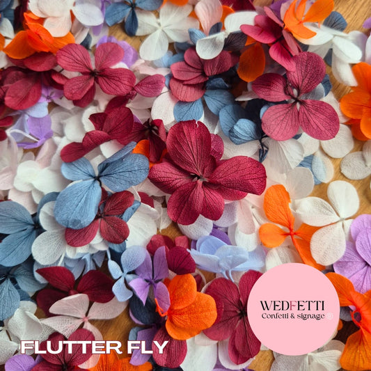 FlutterFly® Petal Confetti - Blue White Dusty Blue purple orange burgundy