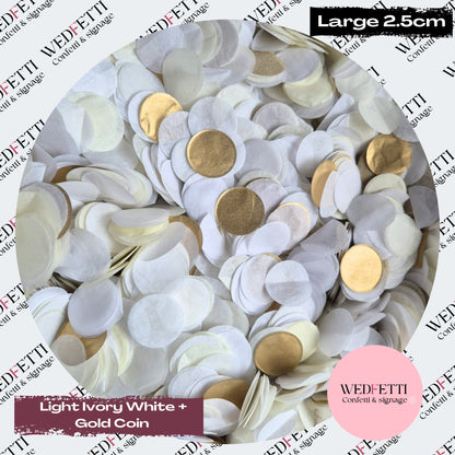 Circles Large 2.5cm Biodegradable - light Ivory White + Biodegradable Gold Coin