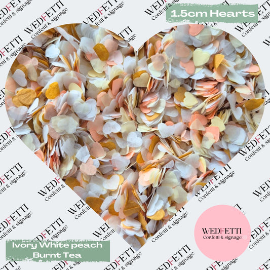 Paper Confetti hearts 1.5cm - Ivory white peach burnt tea