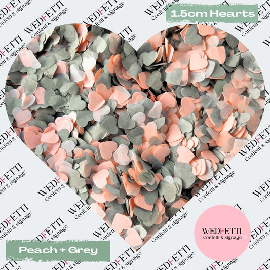 Paper Confetti hearts 1.5cm - Peach + Grey