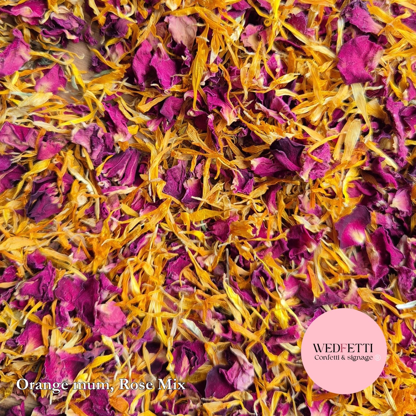 Petal Confetti - Burgundy red small rose petals & Orange Mums
