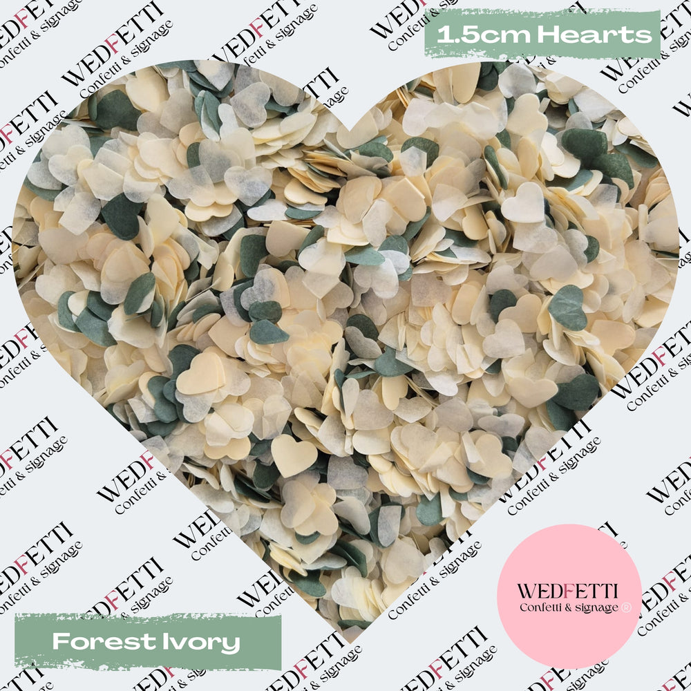 Paper Confetti hearts 1.5cm - Forest Ivory