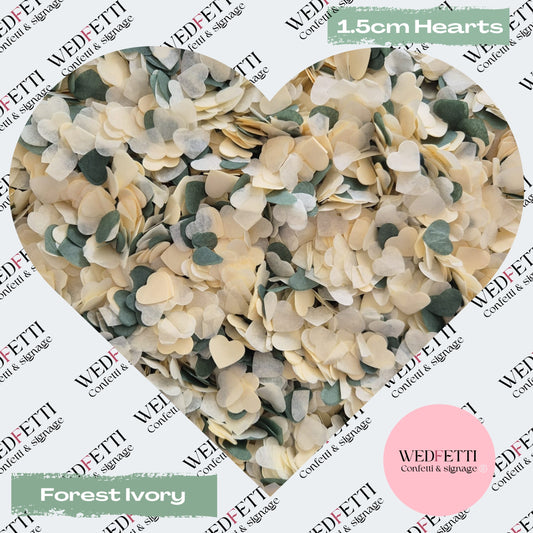 Paper Confetti hearts 1.5cm - Forest Ivory