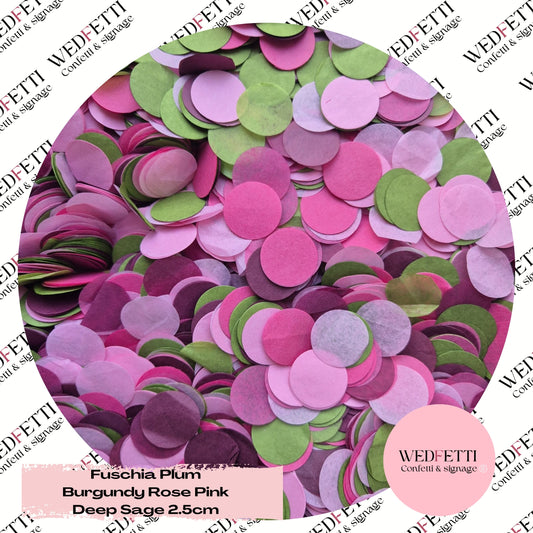Circles Large 2.5cm Biodegradable - Fuschia Plum Burgundy Rose Pink Deep Sage