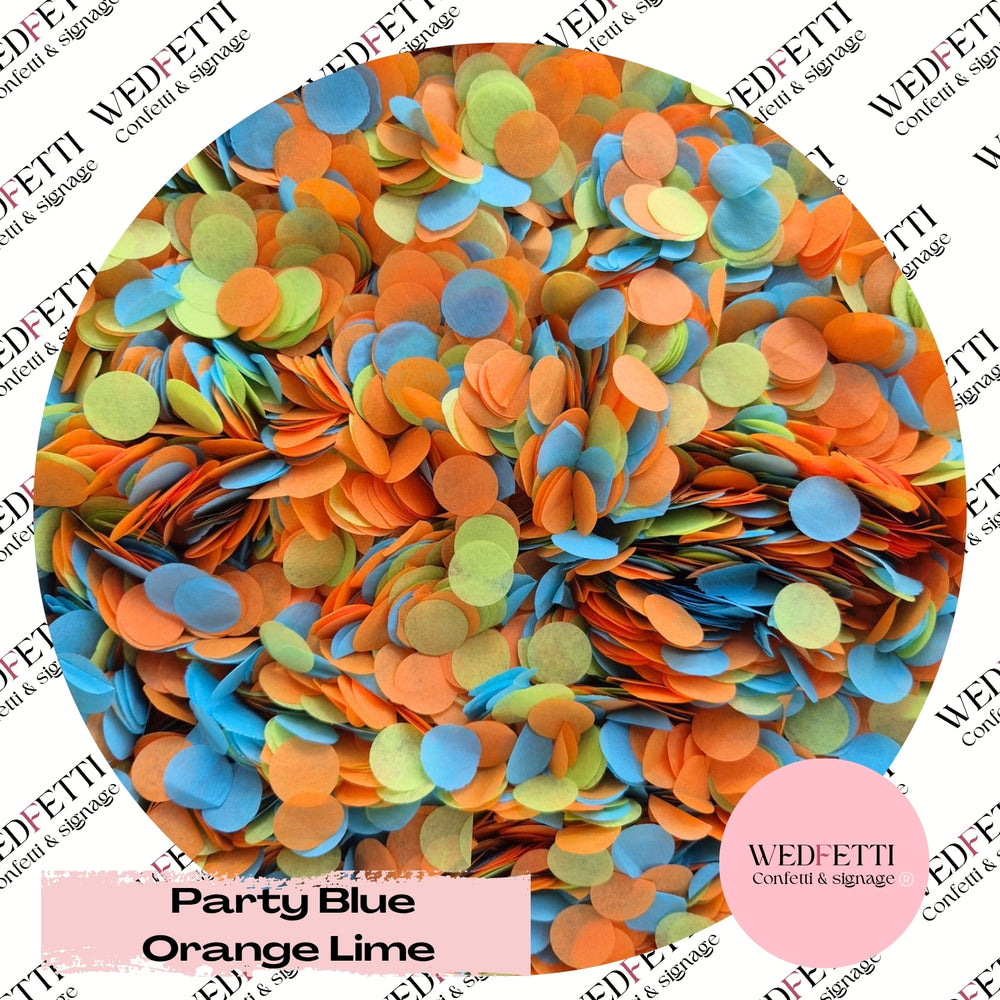 Slow falling paper Confetti - Party Blue Orange Lime