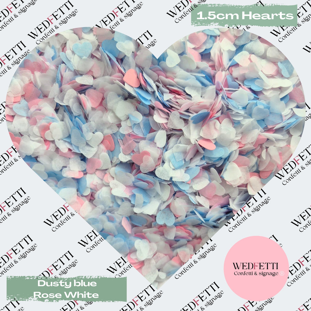 Paper Confetti hearts 1.5cm - Dusty Blue Rose White