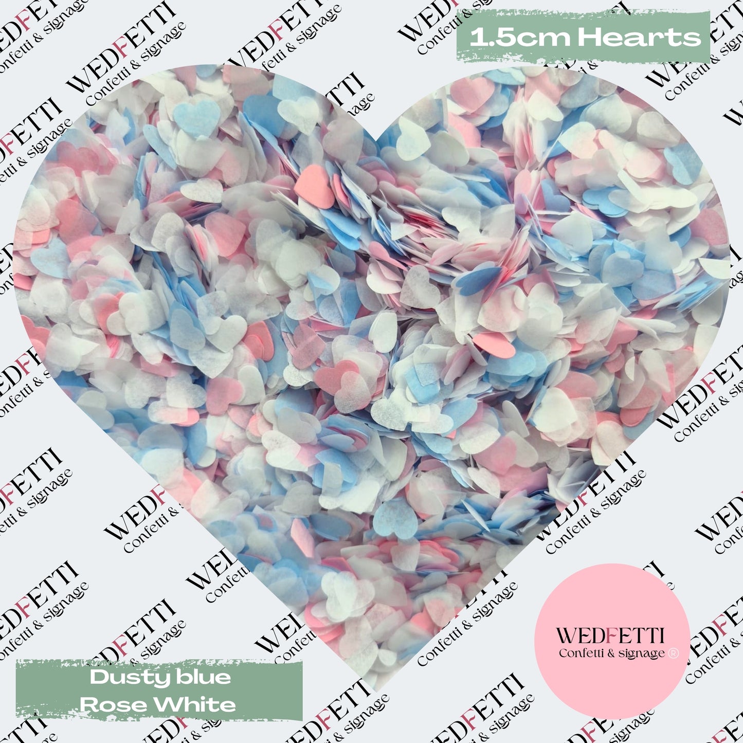 Paper Confetti hearts 1.5cm - Dusty Blue Rose White