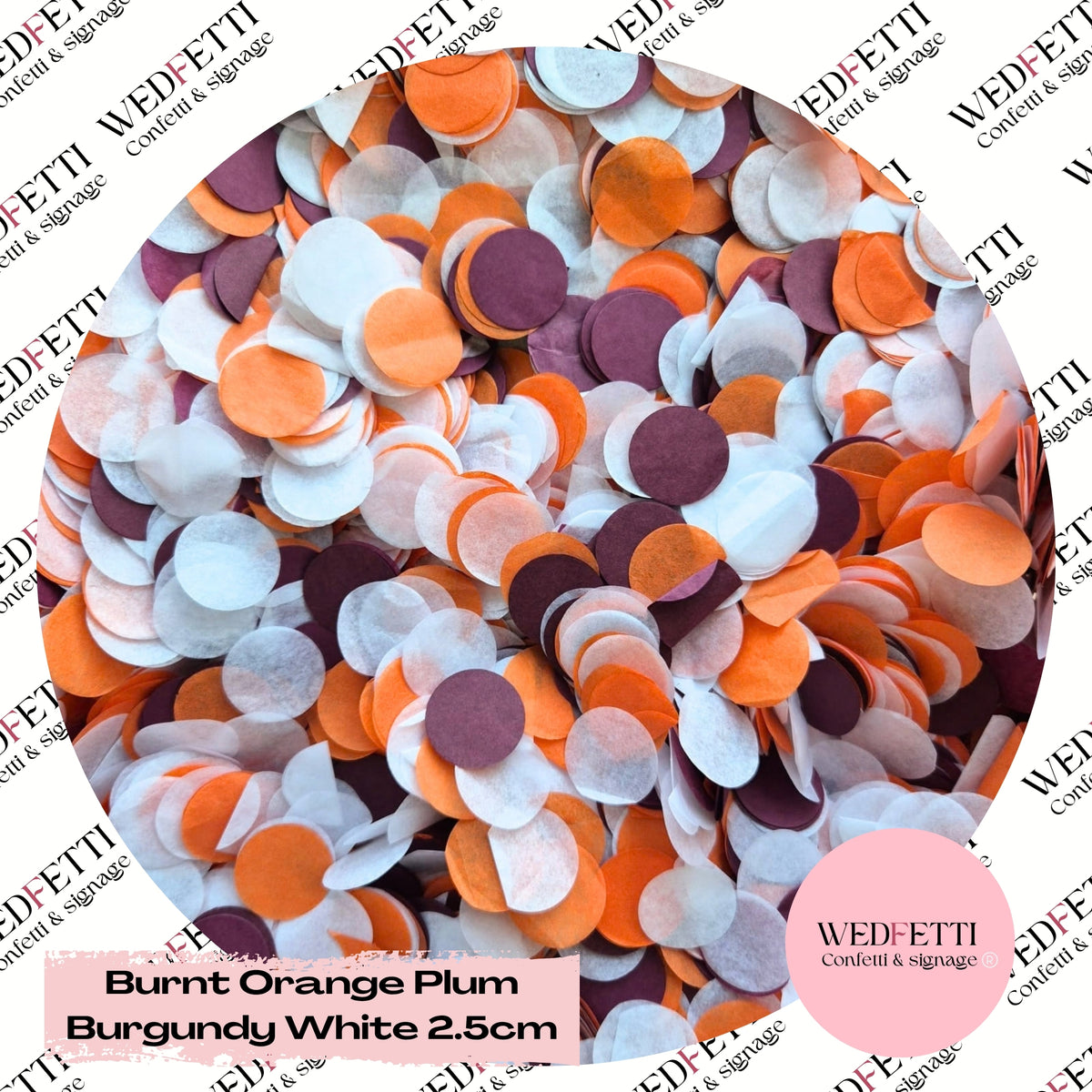 Circles Large 2.5cm Biodegradable -  Burnt Orange Plum Burgundy White