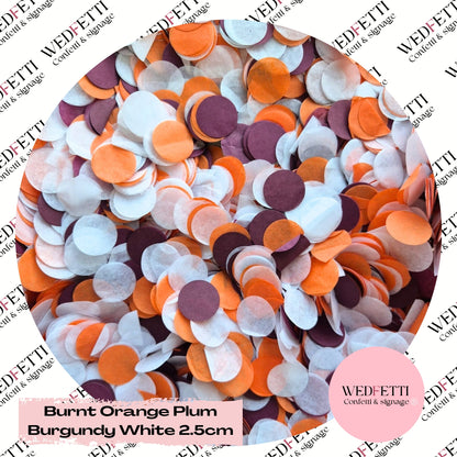 Circles Large 2.5cm Biodegradable -  Burnt Orange Plum Burgundy White