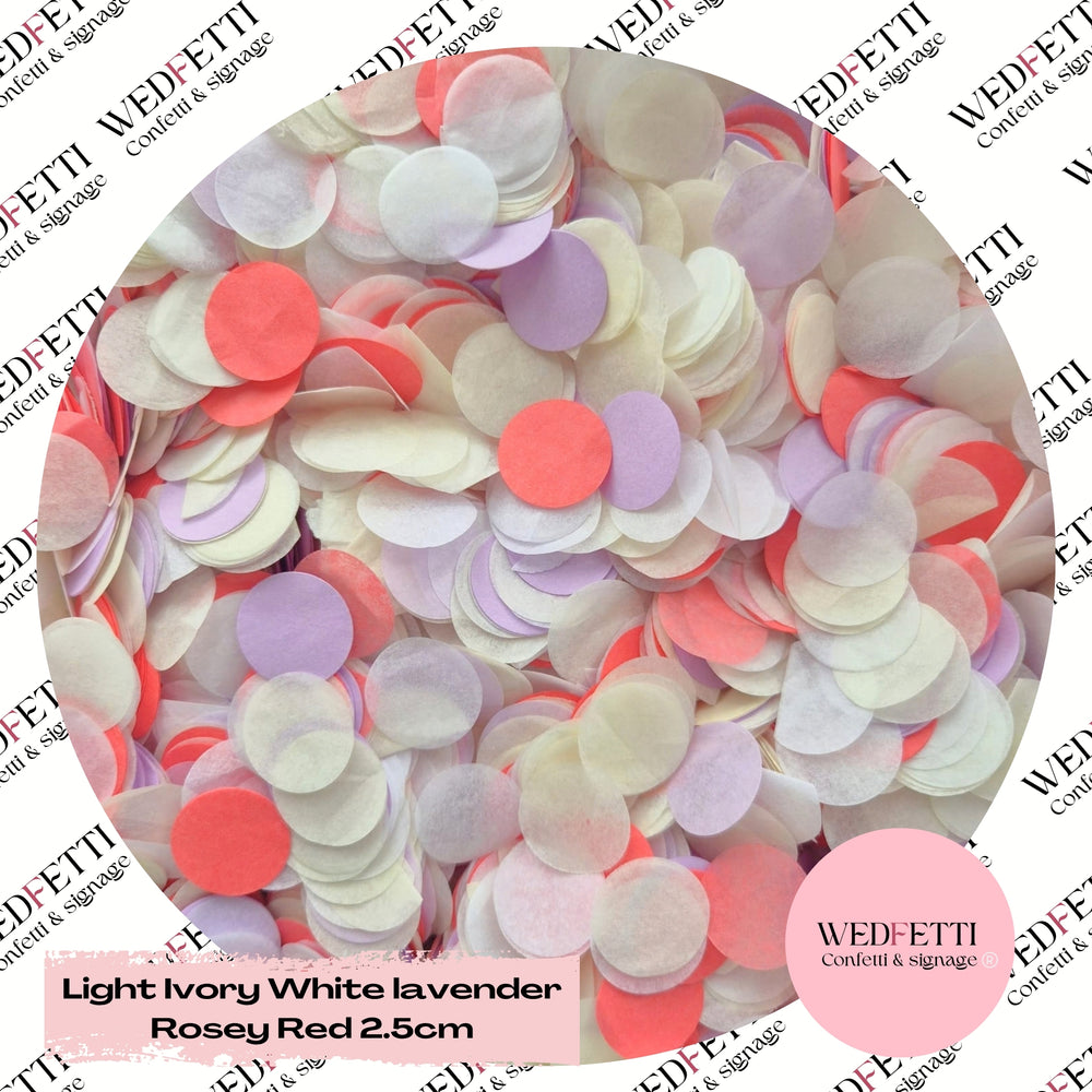 Circles Large 2.5cm Biodegradable - Rosey Red Light Ivory lavender White