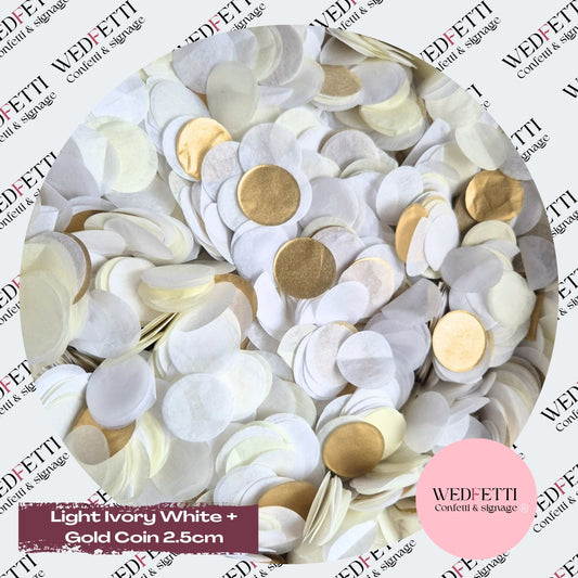 Circles Large 2.5cm Biodegradable - light Ivory White + Biodegradable Gold Coin