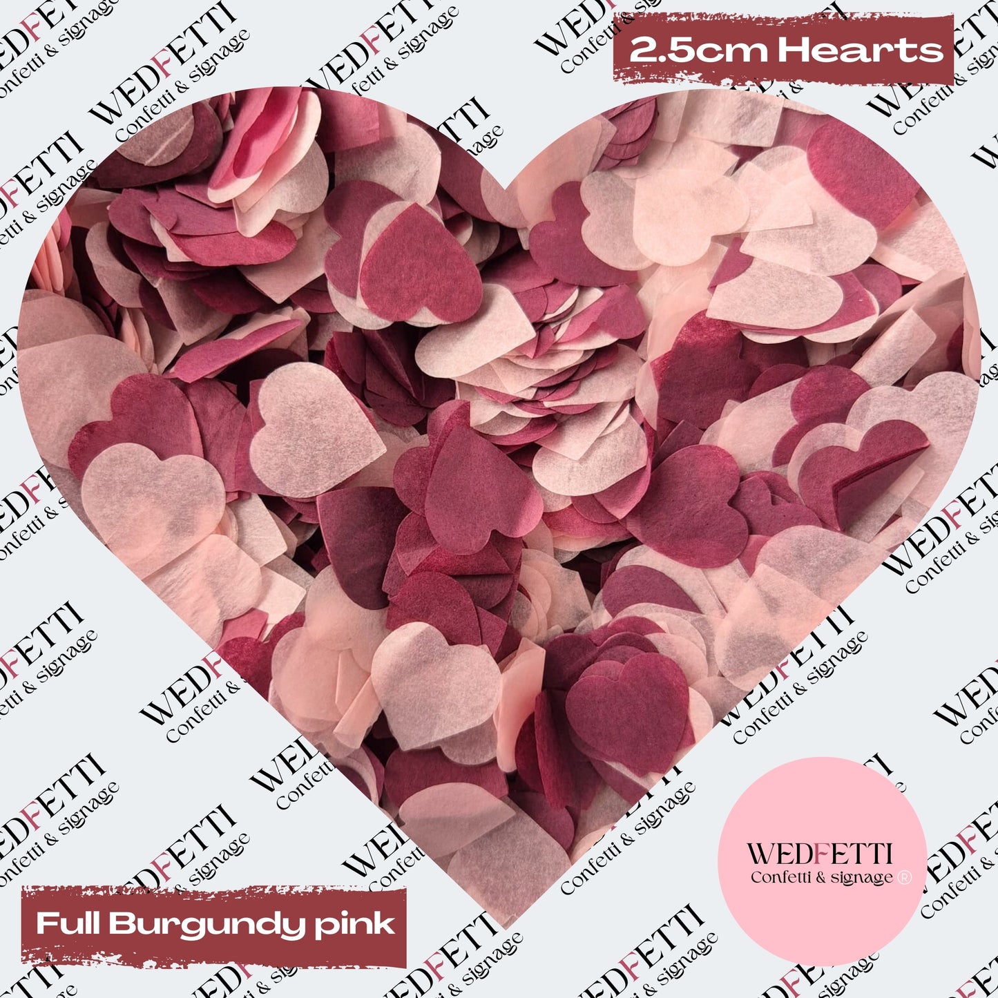 Biodegradable paper Confetti hearts - Full Burgundy Pink