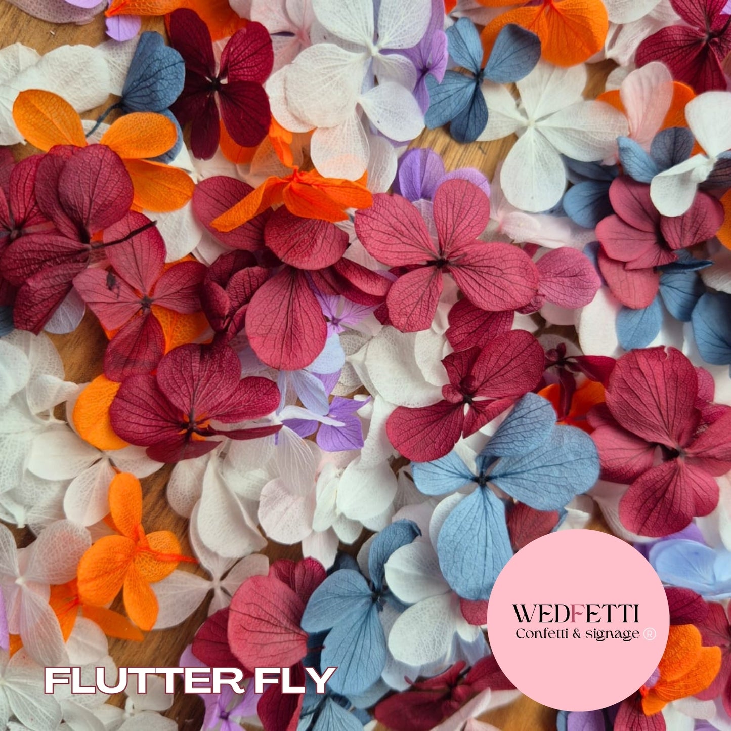 FlutterFly® Petal Confetti - Blue White Dusty Blue purple orange burgundy