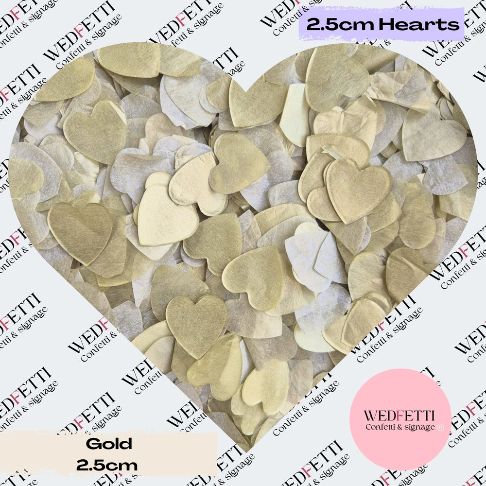 Slow falling shimmering paper Confetti 2.5cm Hearts - Gold - Biodegradable