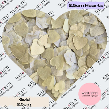 Slow falling shimmering paper Confetti 2.5cm Hearts - Gold - Biodegradable