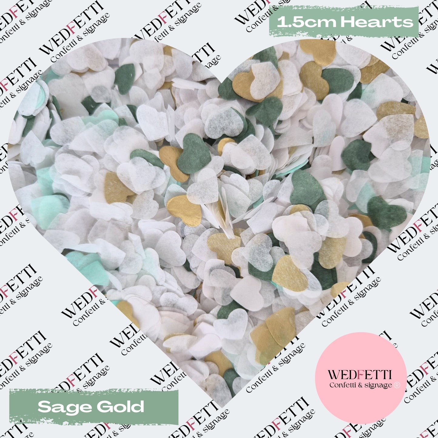 Paper Confetti hearts 1.5cm - Sage Gold
