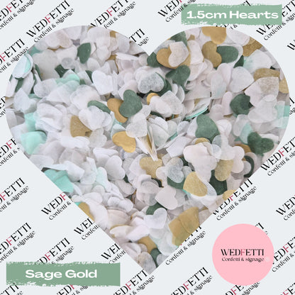 Paper Confetti hearts 1.5cm - Sage Gold