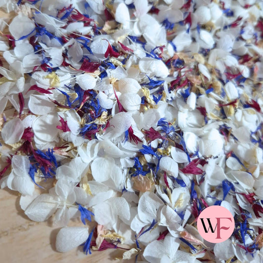 Natural Cornflower Delphinium & Snow Petal® mix