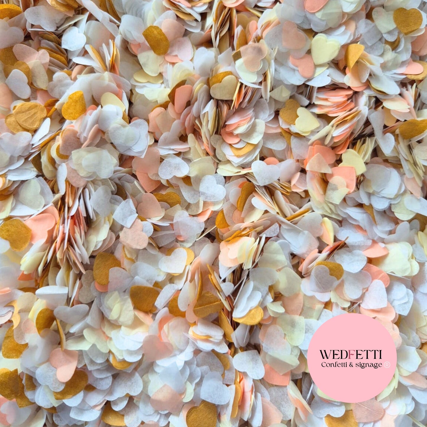 Paper Confetti hearts 1.5cm - Ivory white peach burnt tea