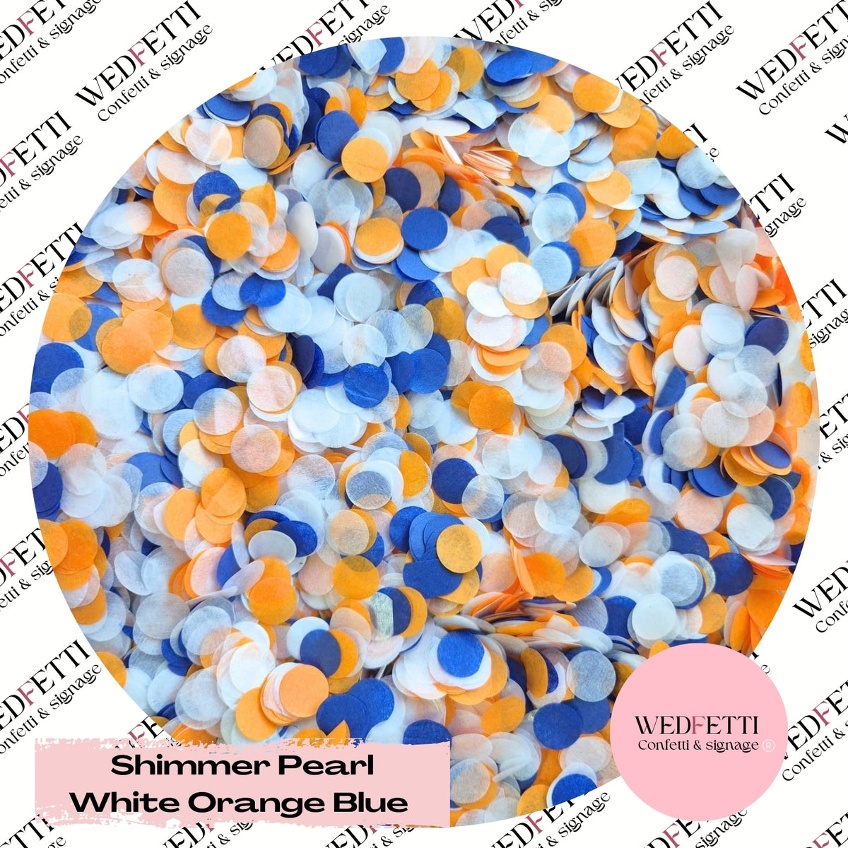 Slow falling paper Confetti - Shimmer Pearl White Orange Blue