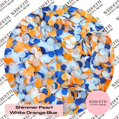 Slow falling paper Confetti - Shimmer Pearl White Orange Blue