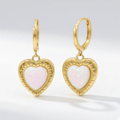 Adore Opal Heart Huggies | 18k Gold Plated