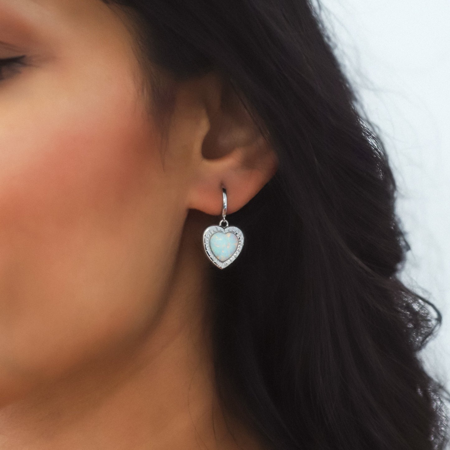 Adore Opal Heart Huggies | 925 Sterling Silver